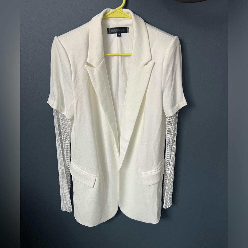 White blazer, bedazzle sleeves